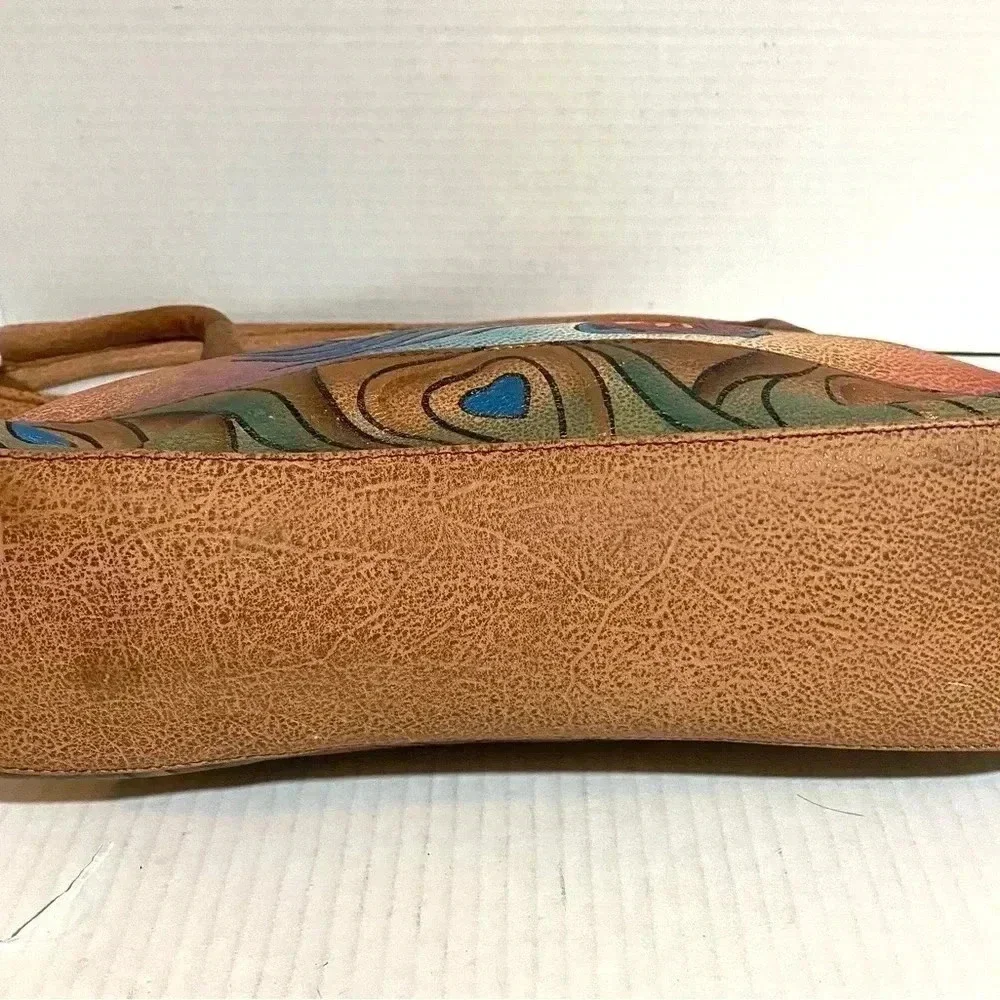 Anuschka hand painted multicolor leather satchel handbag